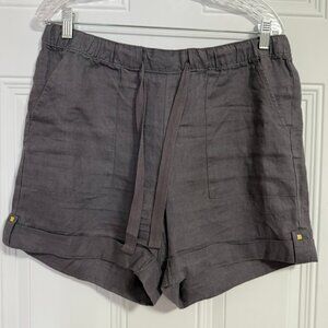 Ellen Tracy Linen Shorts Sz Medium Gray Drawstring Gold Hardware Cuffed Coastal